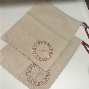 Penelope Chilvers Tan Dust Bags with Brick Red Accents